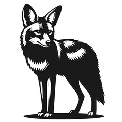 Clean black and white vector Silhouette of a Black-backed jackal  isolated on white background