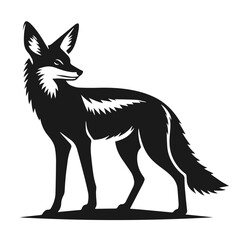 Clean black and white vector Silhouette of a Black-backed jackal  isolated on white background