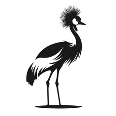 Fototapeta premium Clean black and white vector Silhouette of a Grey crowned crane isolated on white background