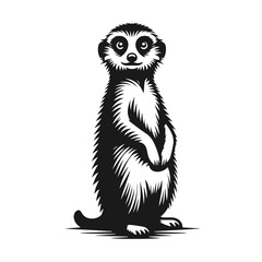Clean black and white vector Silhouette of a Meerkat isolated on white background