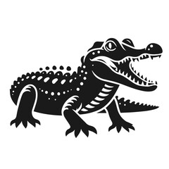Clean black and white vector Silhouette of a Nile crocodile isolated on white background