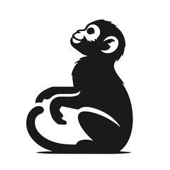 Clean black and white vector Silhouette of a Monkey isolated on white background