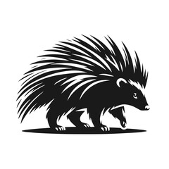 Clean black and white vector Silhouette of a Porcupine isolated on white background