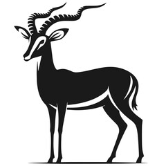 Clean black and white vector Silhouette of a Thomson's gazelle isolated on white background