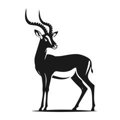 Clean black and white vector Silhouette of a Thomson's gazelle isolated on white background