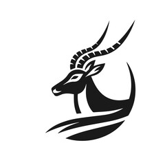 Clean black and white vector Silhouette of a Thomson's gazelle isolated on white background