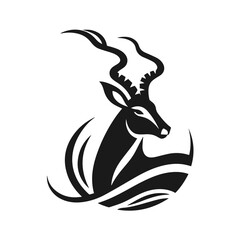 Clean black and white vector Silhouette of a Thomson's gazelle isolated on white background