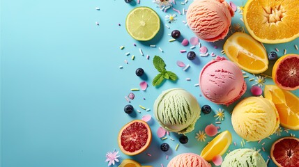 Ice creams design  background with floral lements and vibrant Colors.