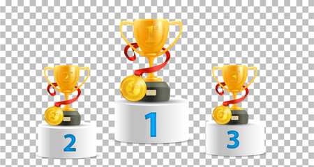 Three , Two , One Rank stage with trophy's on stage , vector illustration design.