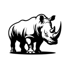 Clean black and white vector Silhouette of a White Rhino isolated on white background