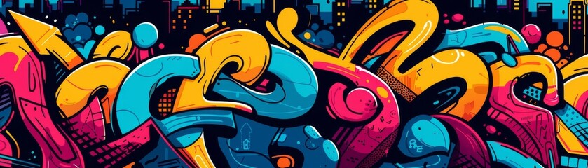 Fototapeta premium Graffiti Pattern Illustration Focus on a graffiti-inspired pattern with urban elements with a city background 