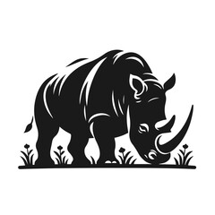 Clean black and white vector Silhouette of a Black Rhino isolated on white background