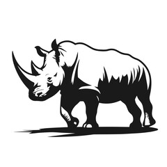 Clean black and white vector Silhouette of a White Rhino isolated on white background