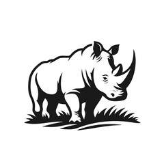 Clean black and white vector Silhouette of a White Rhino isolated on white background