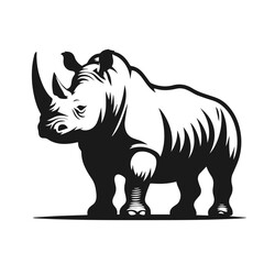 Clean black and white vector Silhouette of a White Rhino isolated on white background