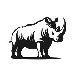 Clean black and white vector Silhouette of a White Rhino isolated on white background