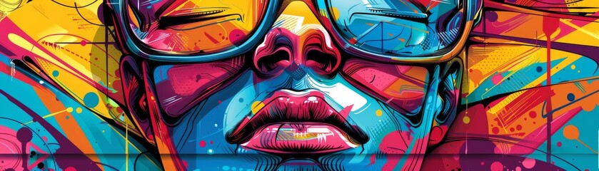 Graffiti Portrait Illustration Focus on a graffiti portrait with bold lines and colors with an urban background 