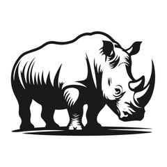 Clean black and white vector Silhouette of a White Rhino isolated on white background