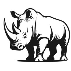 Clean black and white vector Silhouette of a White Rhino isolated on white background