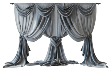 Gray Sheer Curtains Draped and Tied Back on Rod