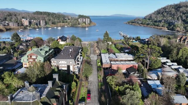 Coast Avenue At Pucon Los Rios Chile. Capturing The Hustle And Bustle Of A Vibrant City From Above. Town Clouds Sky Backgrounds Urban. Outdoor Backgrounds Panorama. Pucon Los Rios.