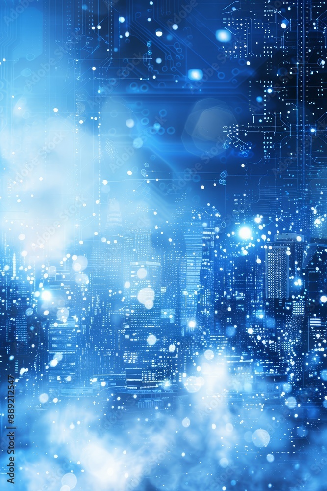 Poster Abstract blue background with glowing hexagonal patterns, representing futuristic technology, digital networks, and modern geometric design