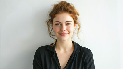 Fototapeta premium Portrait of beautiful happy young woman looking at camera on white background