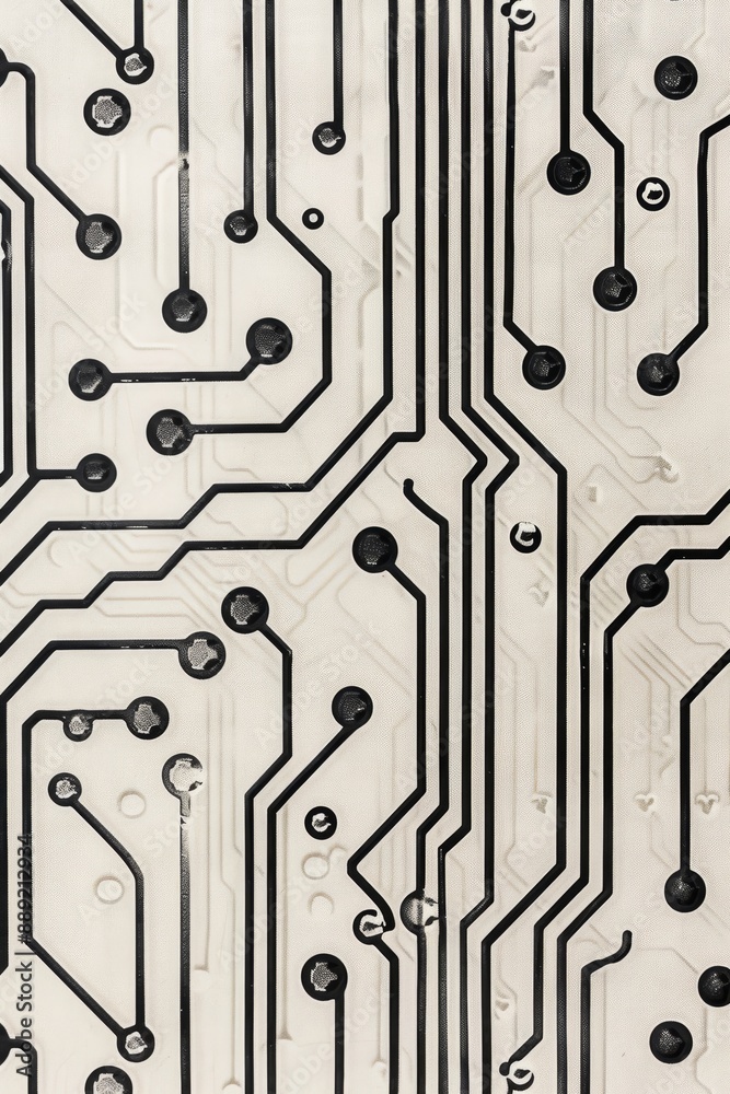 Aufkleber black and white abstract circuit design, showcasing modern technology, digital networks, and minimal
