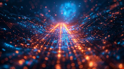 Abstract Digital Landscape With Red and Blue Lights