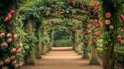 Enchanting Rose Archway in Peaceful Garden Path