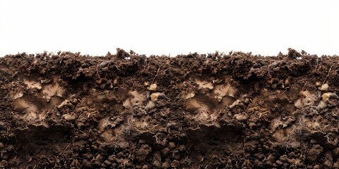Side View of Soil Boundary Isolated on White Background with Organic Fertilizer, Perfect for Agricultural and Gardening Concepts. AI-Generated 4K Wallpaper