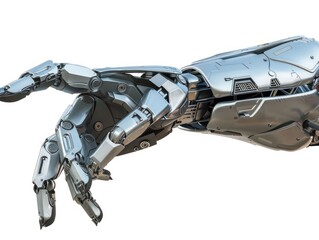 A mechanical arm breaks through the soil, revealing its metallic surface