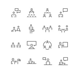 Set of business and communication icons, support, talk, work, speech and linear variety vectors.	
