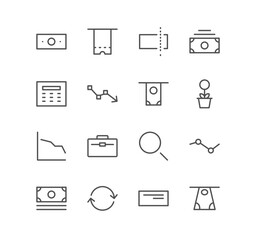 Set of business and finance icons, strategy, economy, money, growth and linear variety vectors.	
