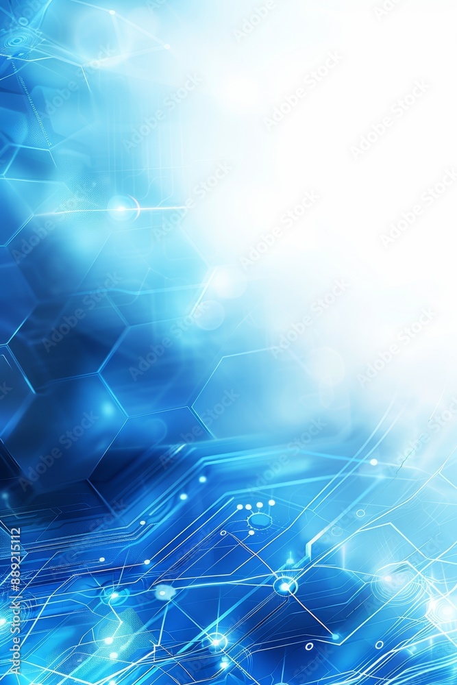 Poster Abstract blue background with glowing hexagonal patterns, representing futuristic technology, digital networks, and modern geometric design