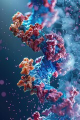 Fototapeta premium A colorful DNA strand with red, orange, and blue sections