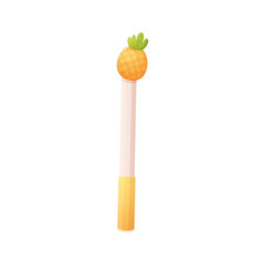 Cute writing pen with pineapple on cap. Vector isolated