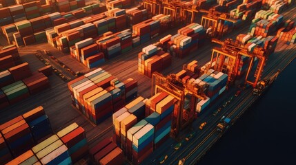 Aerial View of Cargo Containers at Dusk