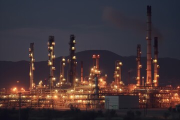 Fototapeta premium Illuminated Industrial Refinery at Night