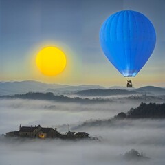 hot air balloon over the mountains