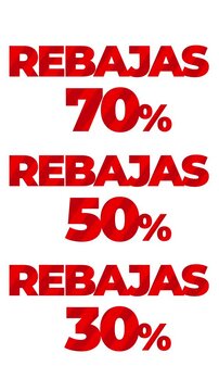 Vertical animated banner with the text: Rebajas 70%, 50%, 30%