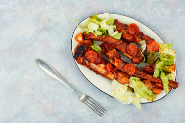 Braised pork spare ribs, diet.