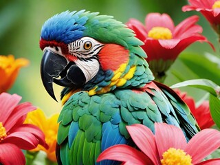 Obraz premium parrot with colorful flowers