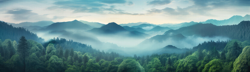 Obraz premium Majestic Dawn Over Misty Mountain Ranges