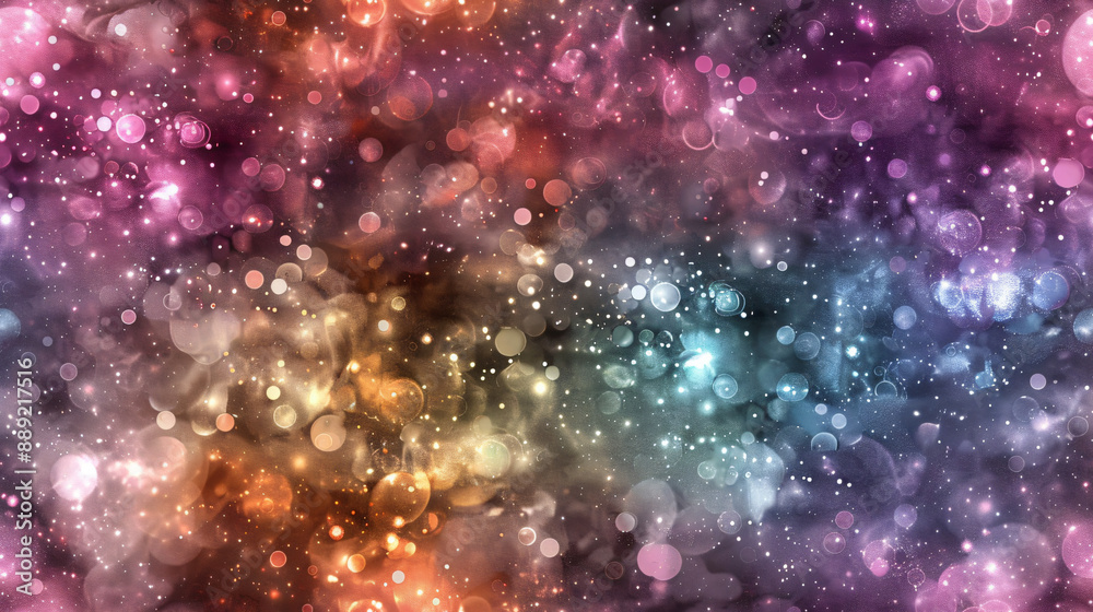 Wall mural mesmerizing pattern of colorful bokeh lights and stars in an abstract galaxy background