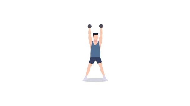 Peraon exercising with dumbbells. Gym workout cartoon animation 