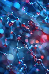 A close up of a blue and red sphere with a lot of other spheres surrounding it