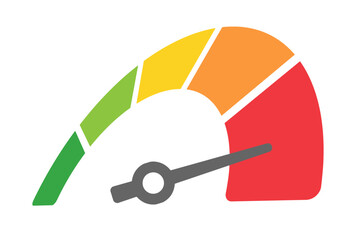 Risk meter. Risk concept on speedometer. Risk gauge meter sign. Scale low, medium or high risk on speedometer. Minimum to Maximum. Min Max. Customer satisfaction meter