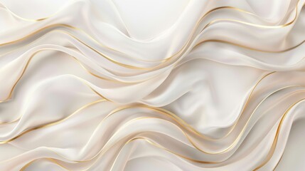Obraz premium Abstract flowing white and gold waves on a smooth background, conveying elegance and luxury.