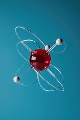 A red ball with white dots is floating in the air